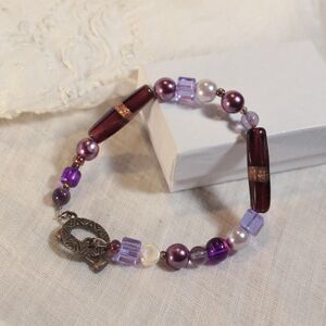 Whimsigoth Purple Beaded Bracelet with Toggle Clasp